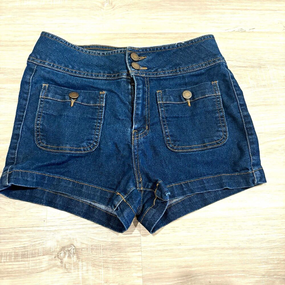 VTG Y2k Boom Boom Jeans Jrs 7 Blue Dark Wash Cotton Denim High Waisted Shorts